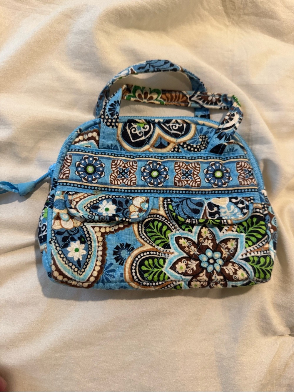 Vera Bradley Blue Floral Quilted Mini Handbag Cosmetic Bag